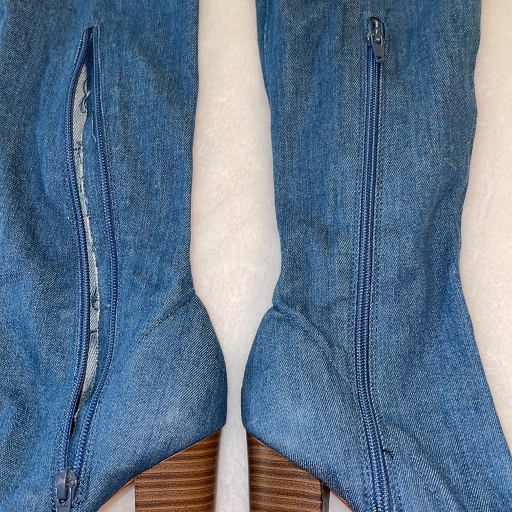 Olivia Ingram Women’s Open Toe Over-The-Knee Denim 4” Boot-Size 8 - Picture 7 of 9